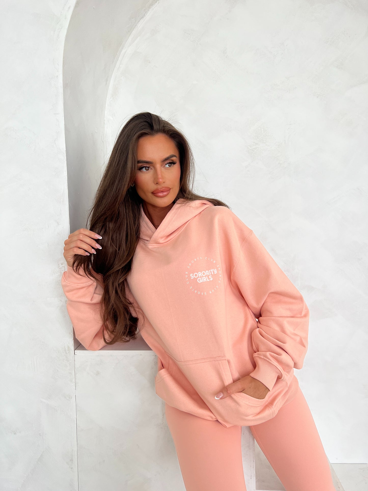 Sorority Girls Sports Club Oversized Hoodie - Peach