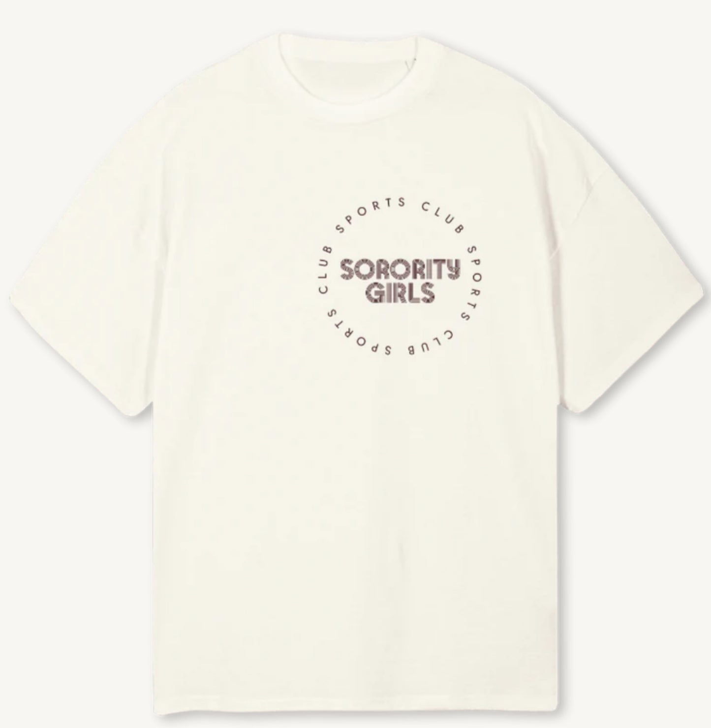 ‘SPORTS CLUB’ over sized cream Tshirt burgundy colourway