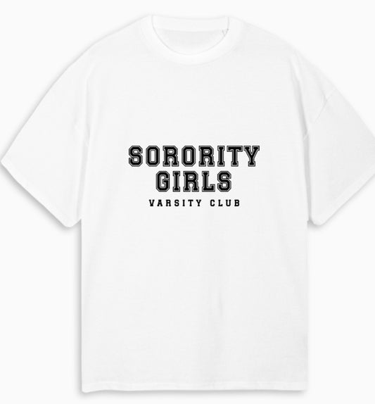 ‘VARSITY CLUB’ white oversized Tshirt - black colour way