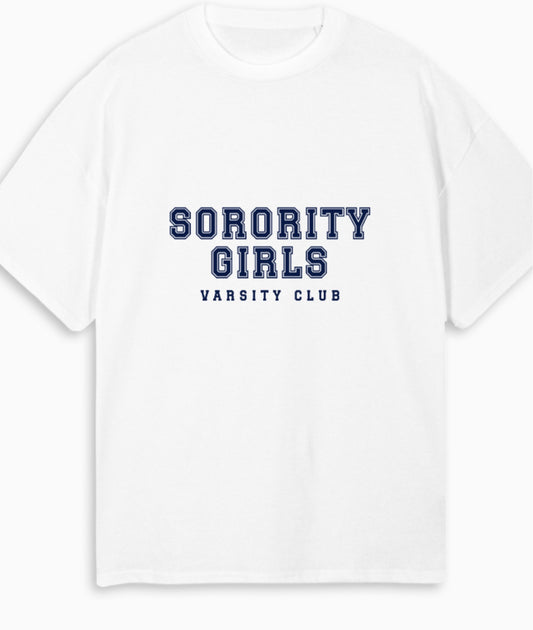 ‘VARSITY CLUB’ Oversized White Tshirt - Navy